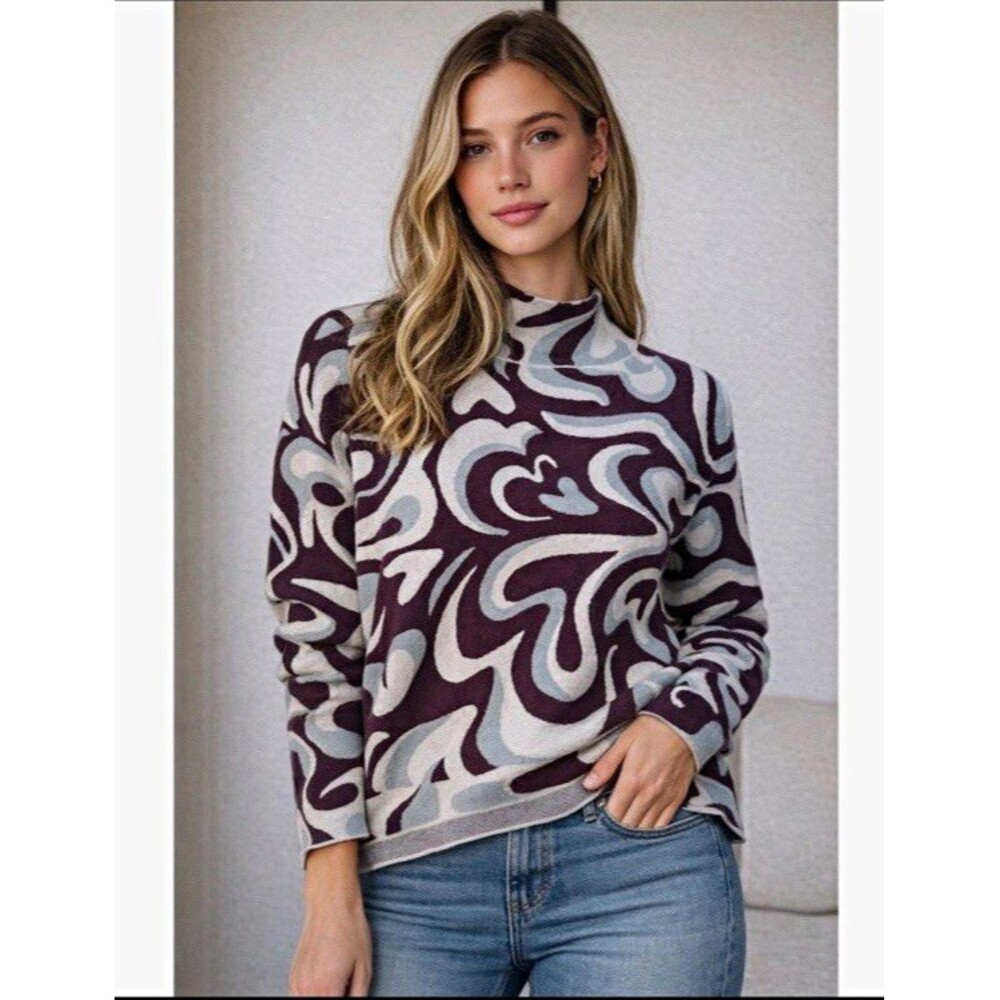 Maeve Anthropology Women’s Sweater Size Small Carys Mock Neck Abstract Heart